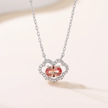 Enchanting oval Padparadscha sapphire "Cloud Halo" pendant | Sterling silver dainty gemstone necklace