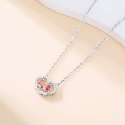 Enchanting oval Padparadscha sapphire "Cloud Halo" pendant | Sterling silver dainty gemstone necklace