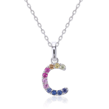Vibrant lab-grown sapphire "C" pendant | sterling silver initial necklace