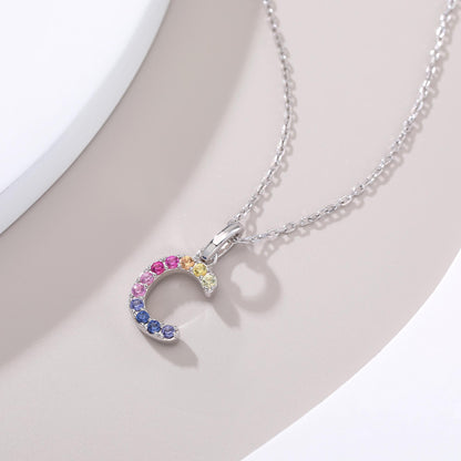 Vibrant lab-grown sapphire "C" pendant | sterling silver initial necklace