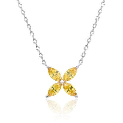 Marquise Cut Yellow Sapphire Clover Pendant Necklace in 925 Sterling Silver