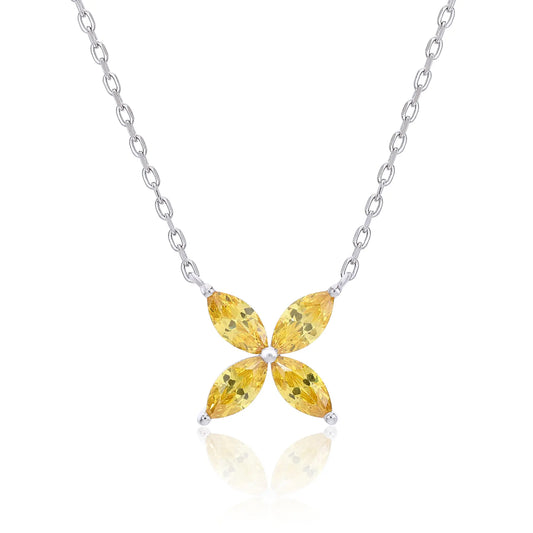 Marquise Cut Yellow Sapphire Clover Pendant Necklace in 925 Sterling Silver