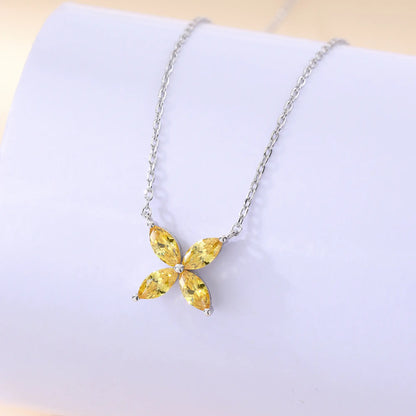 Marquise Cut Yellow Sapphire Clover Pendant Necklace in 925 Sterling Silver
