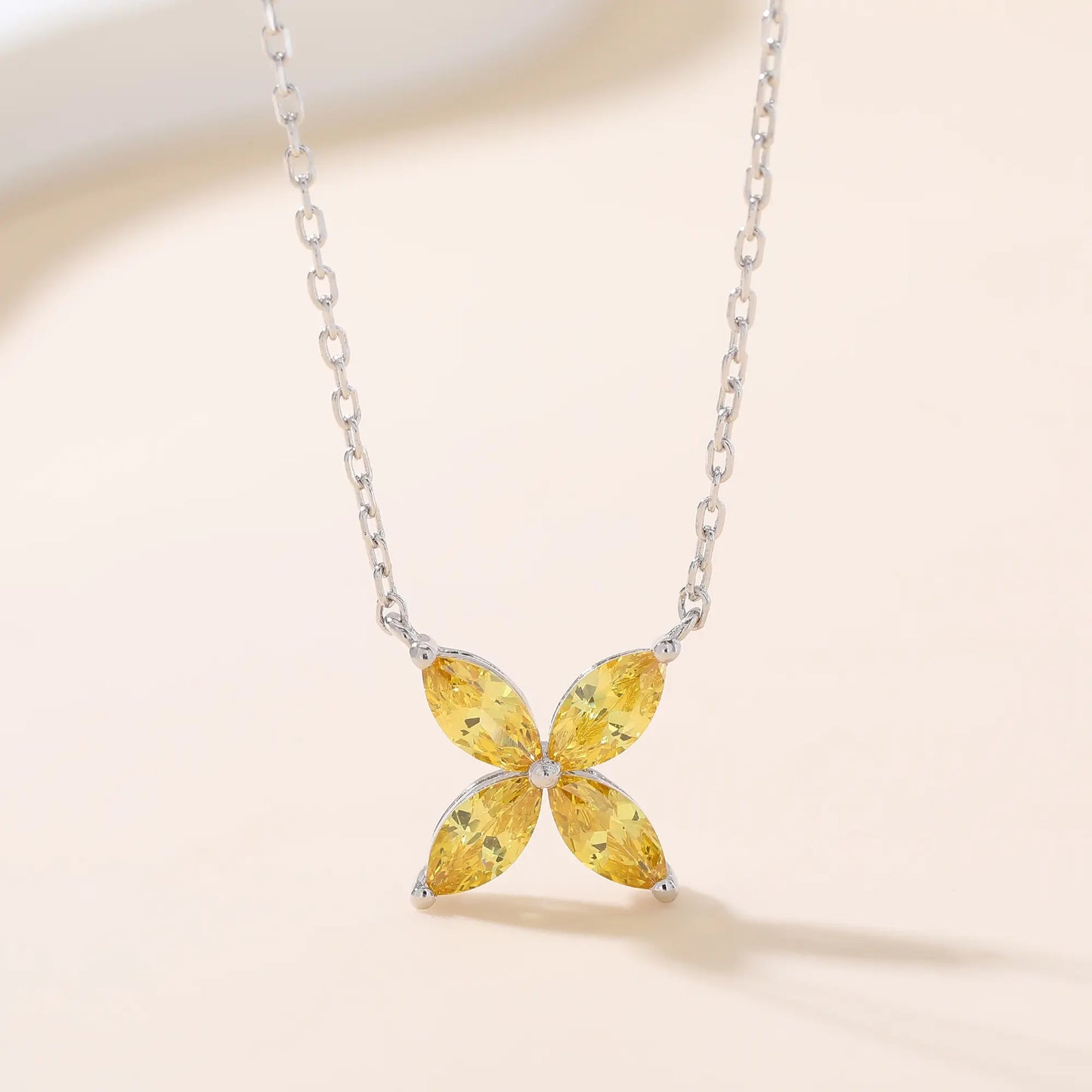 Marquise Cut Yellow Sapphire Clover Pendant Necklace in 925 Sterling Silver