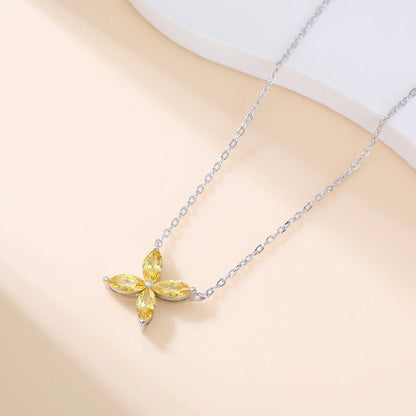Marquise Cut Yellow Sapphire Clover Pendant Necklace in 925 Sterling Silver