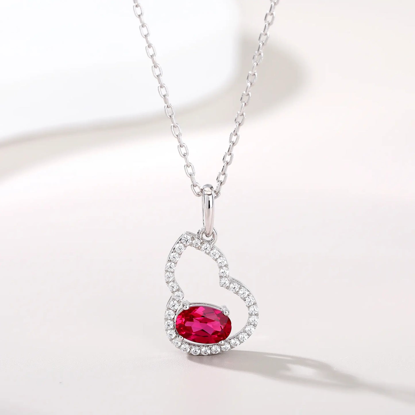 Lab Created Ruby Wulu Pendant Necklace in Sterling Silver 
