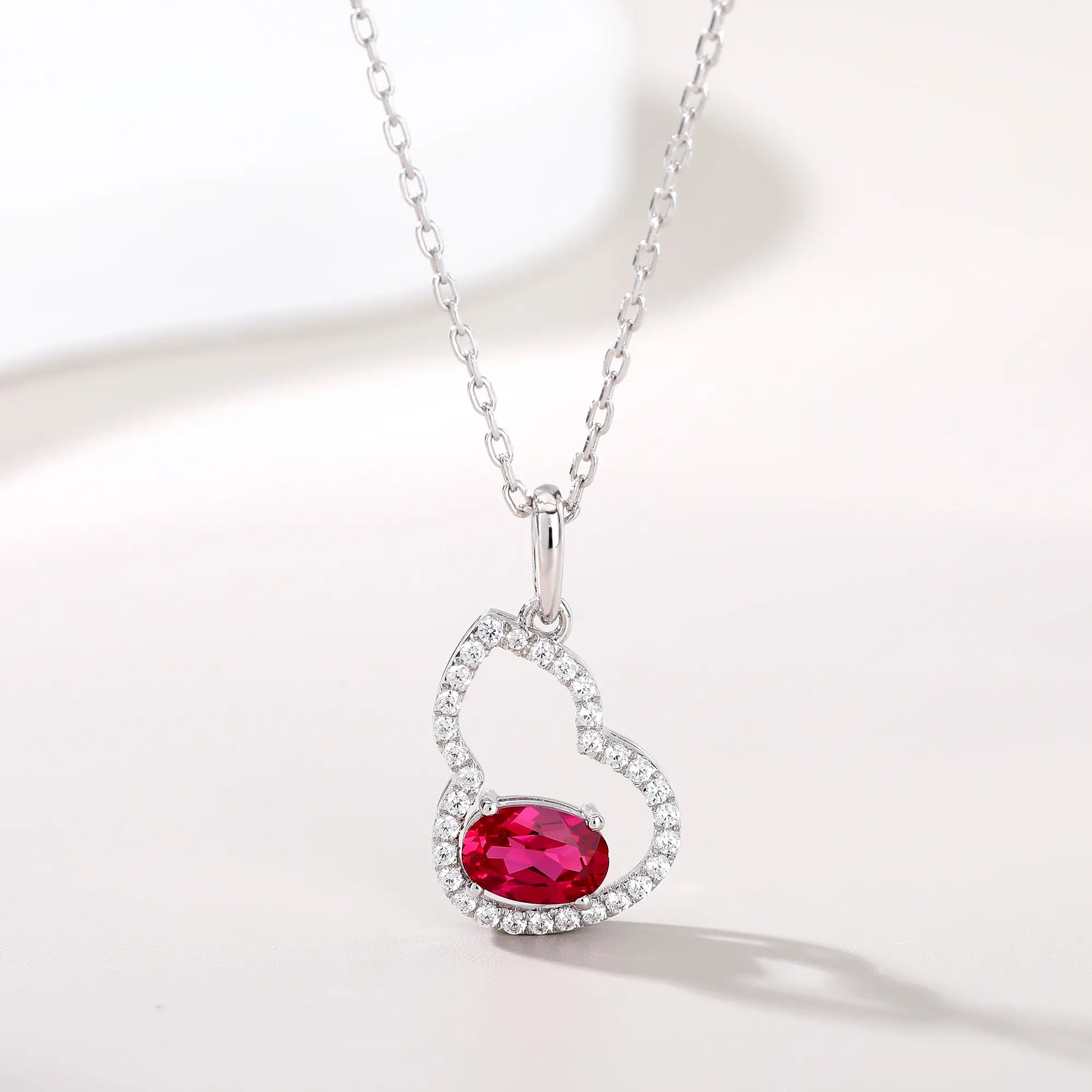 Lab Created Ruby Wulu Pendant Necklace in Sterling Silver 