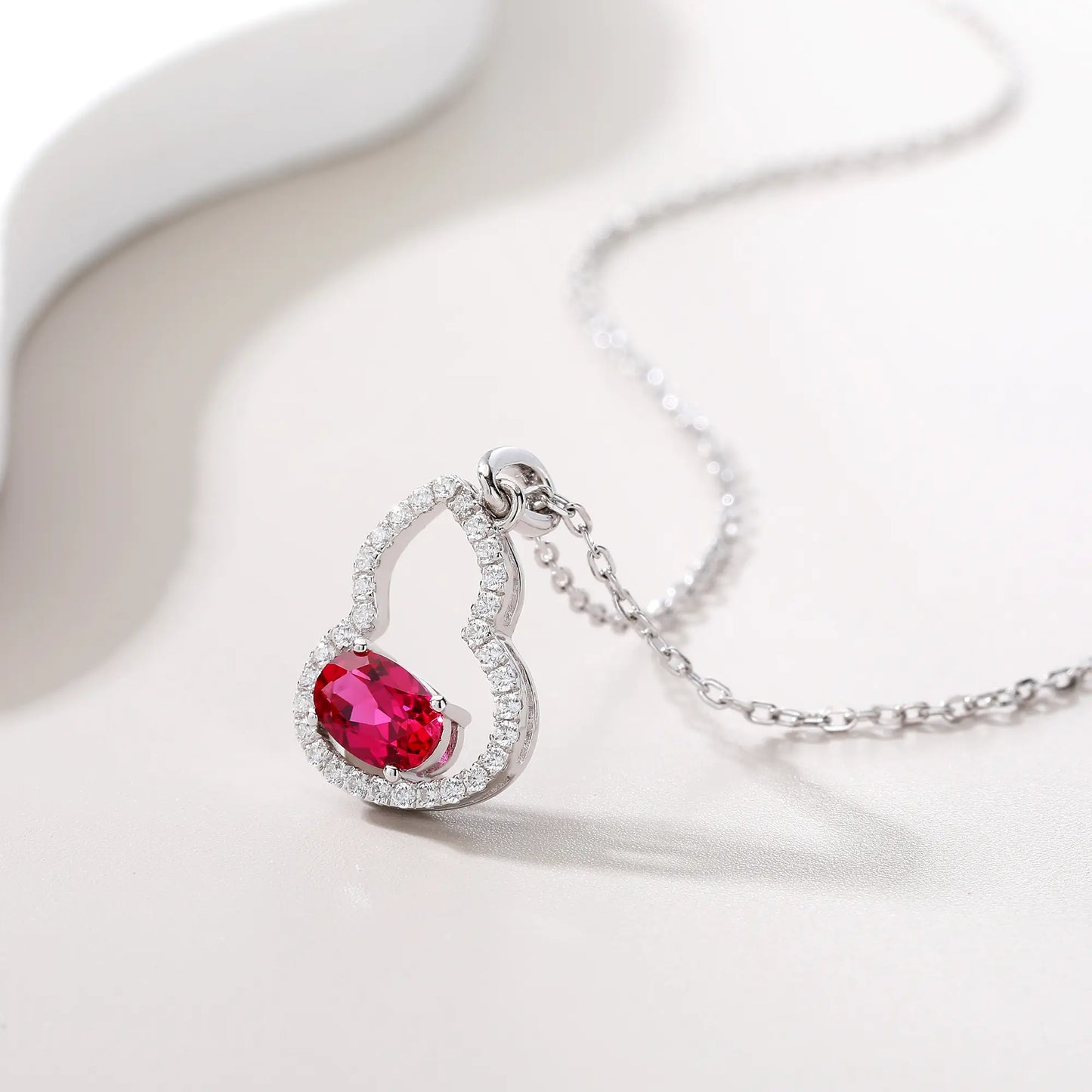 Lab Created Ruby Wulu Pendant Necklace in Sterling Silver 