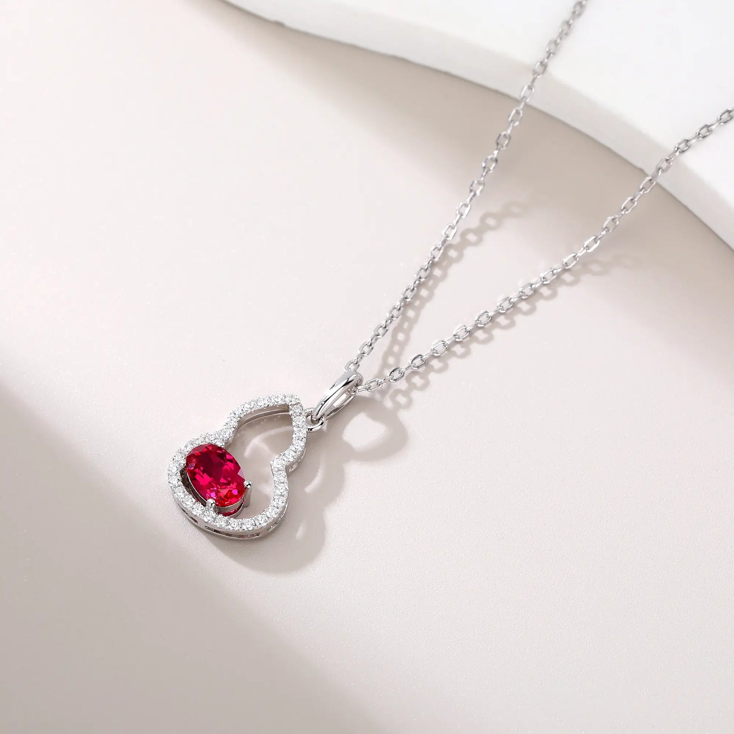 Lab Created Ruby Wulu Pendant Necklace in Sterling Silver 