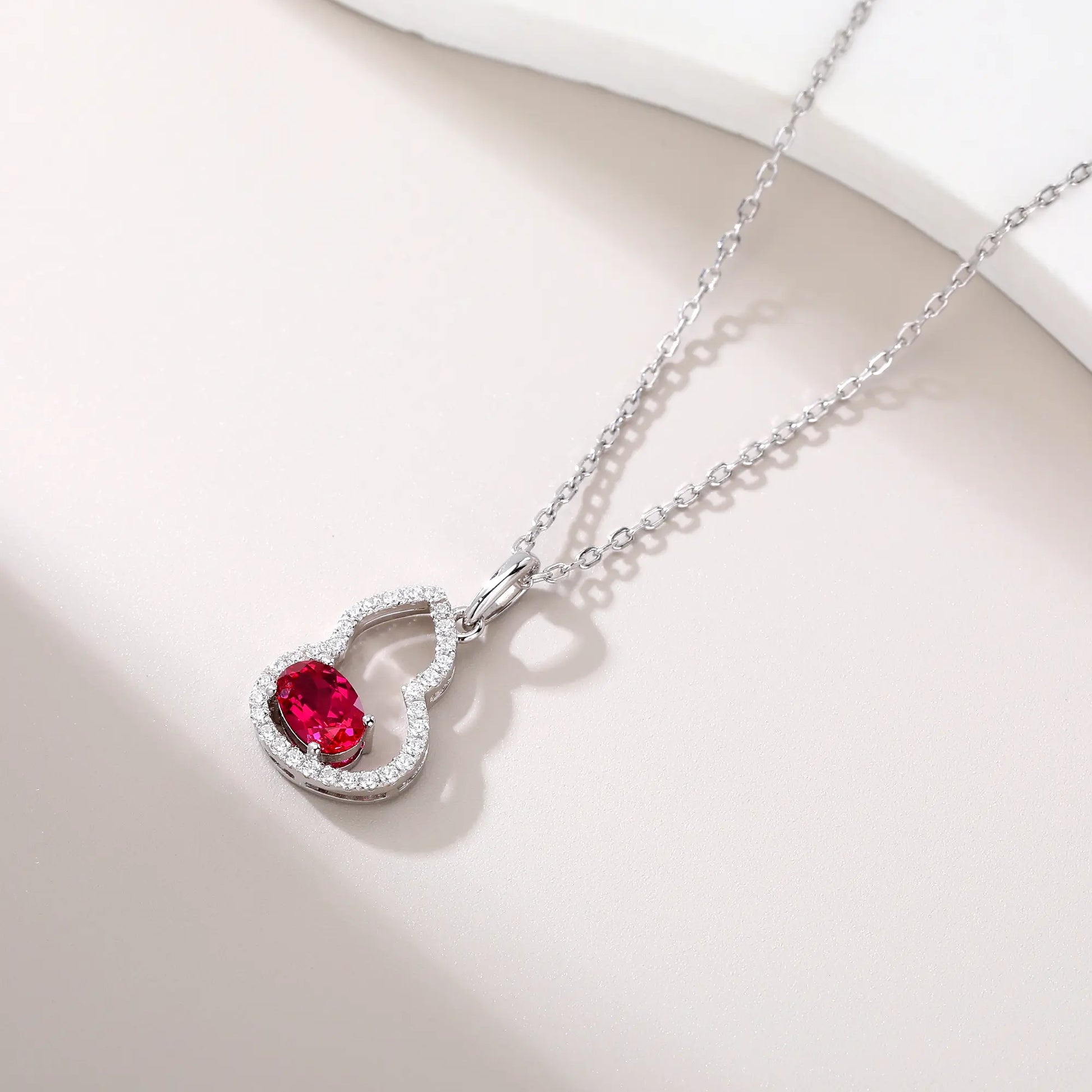 Lab Created Ruby Wulu Pendant Necklace in Sterling Silver 