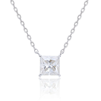 Princess Cut Moissanite Solitaire Necklace in 925 Sterling Silver