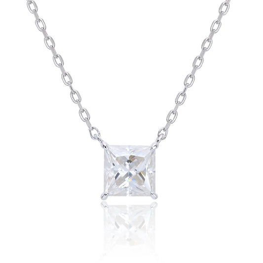 Princess Cut Moissanite Solitaire Necklace in 925 Sterling Silver
