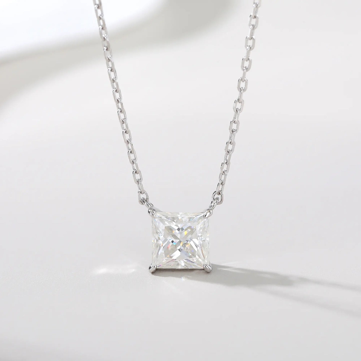 Princess Cut Moissanite Solitaire Necklace in 925 Sterling Silver