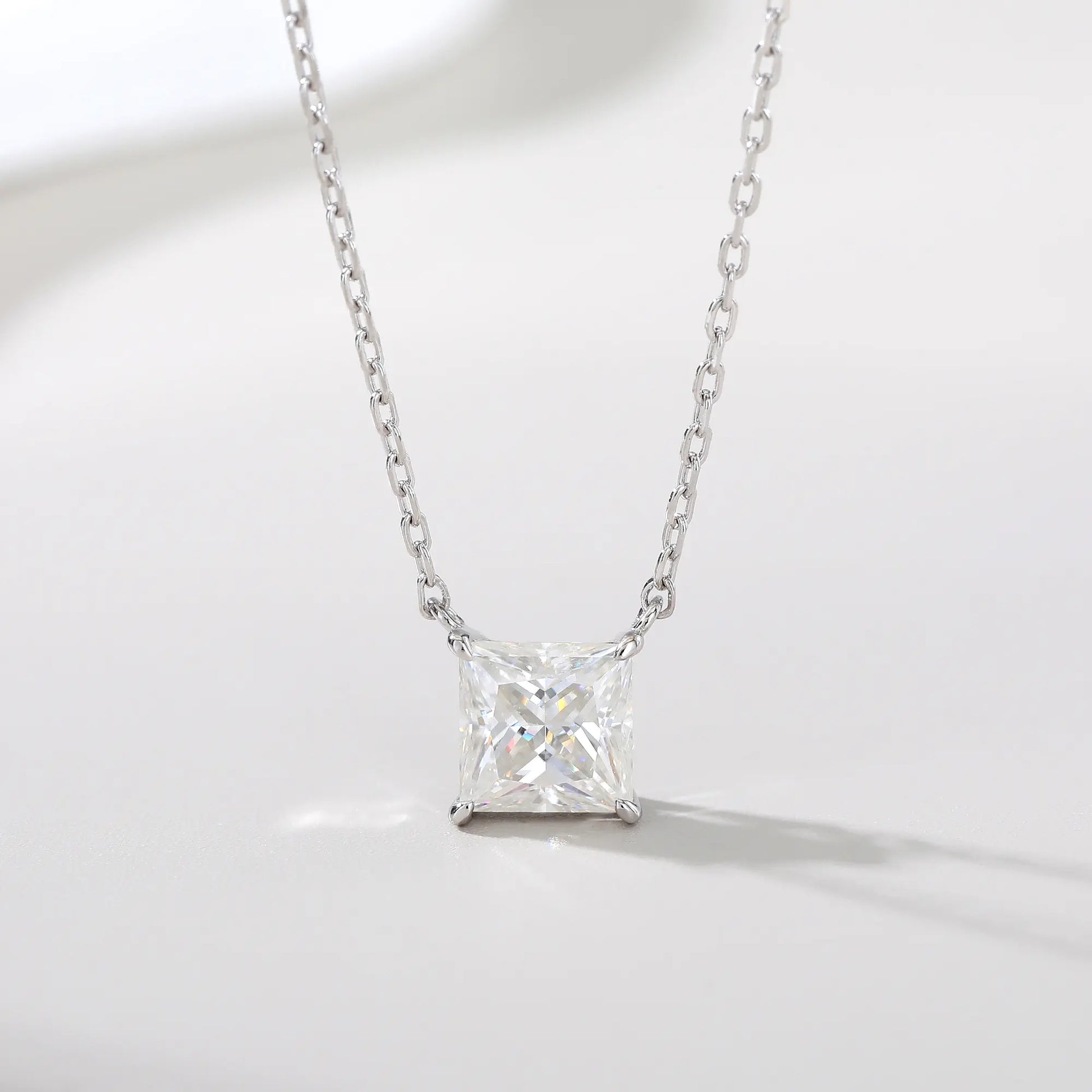 Princess Cut Moissanite Solitaire Necklace in 925 Sterling Silver