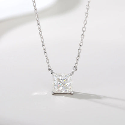 Princess Cut Moissanite Solitaire Necklace in 925 Sterling Silver