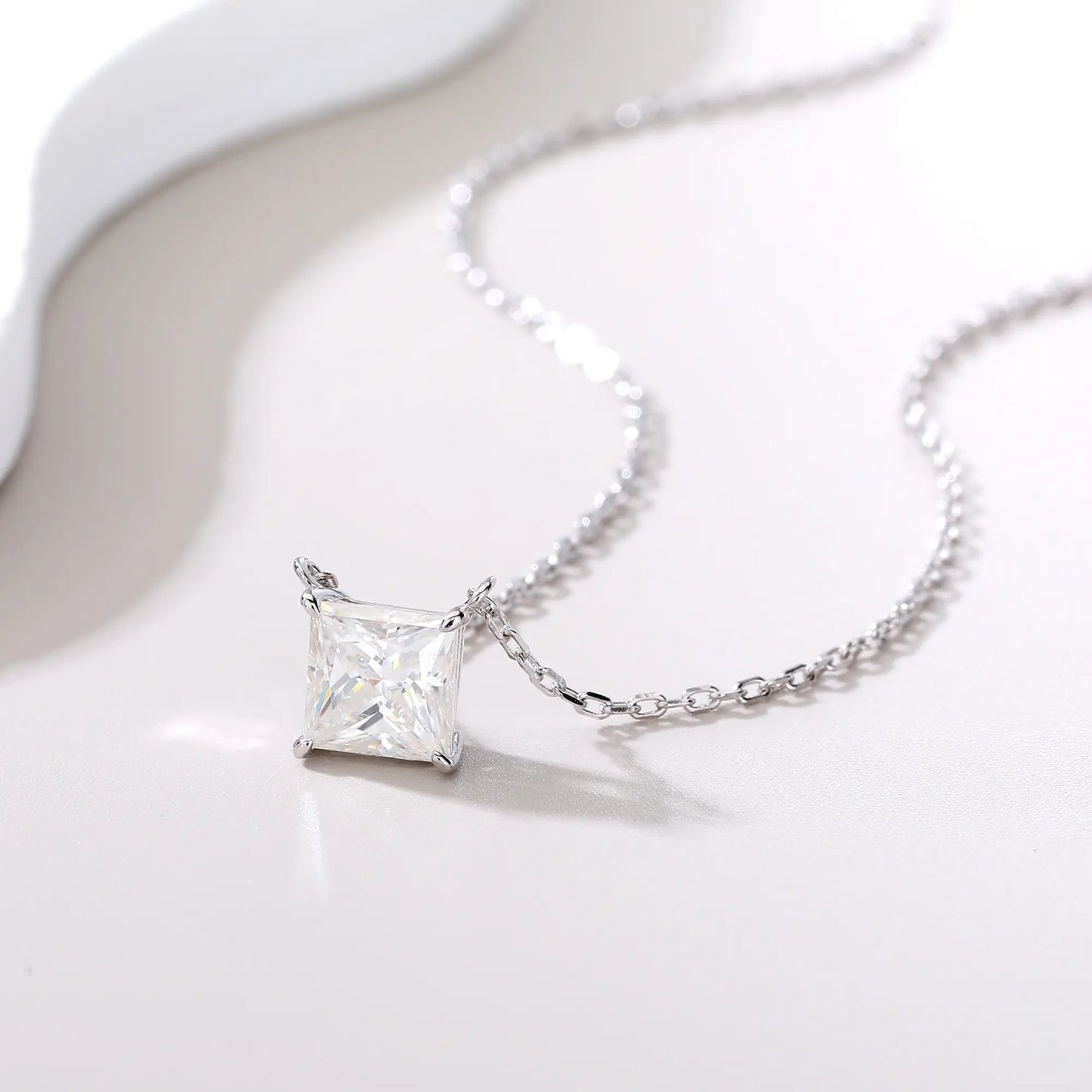 Princess Cut Moissanite Solitaire Necklace in 925 Sterling Silver