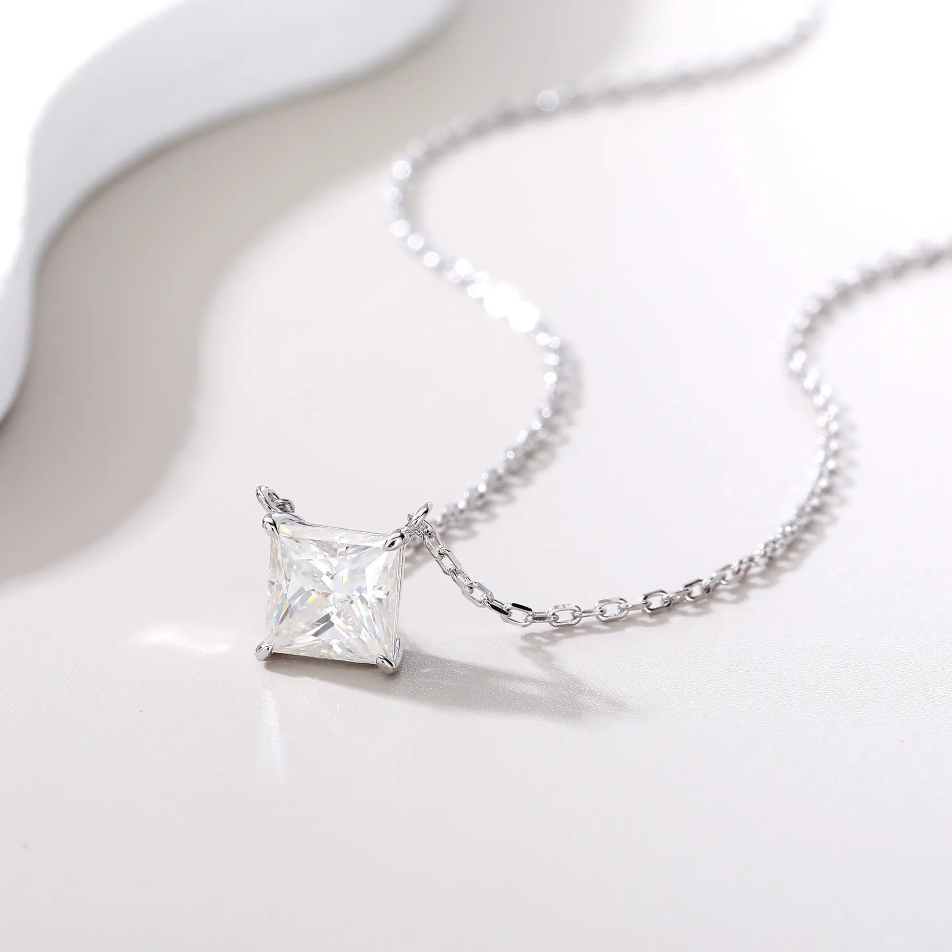 Princess Cut Moissanite Solitaire Necklace in 925 Sterling Silver