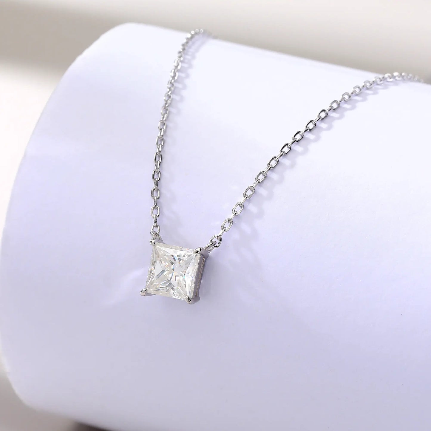 Princess Cut Moissanite Solitaire Necklace in 925 Sterling Silver