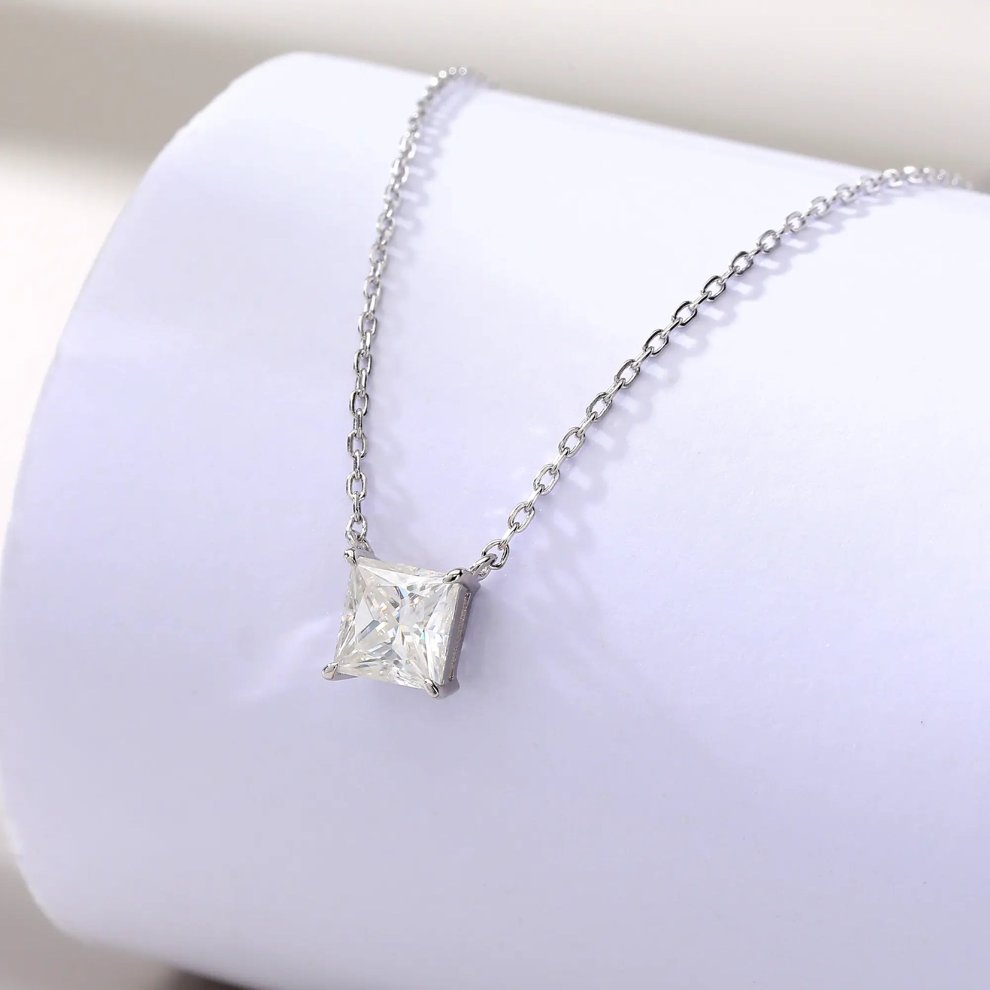 Princess Cut Moissanite Solitaire Necklace in 925 Sterling Silver