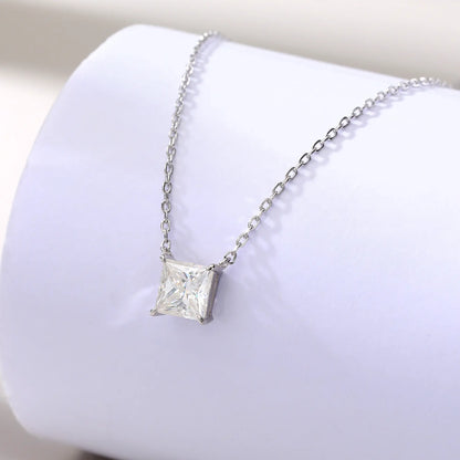 Princess Cut Moissanite Solitaire Necklace in 925 Sterling Silver
