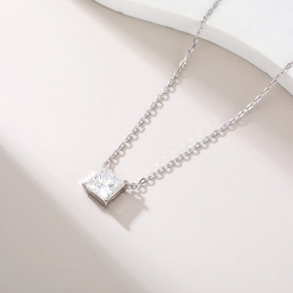 Princess Cut Moissanite Solitaire Necklace in 925 Sterling Silver