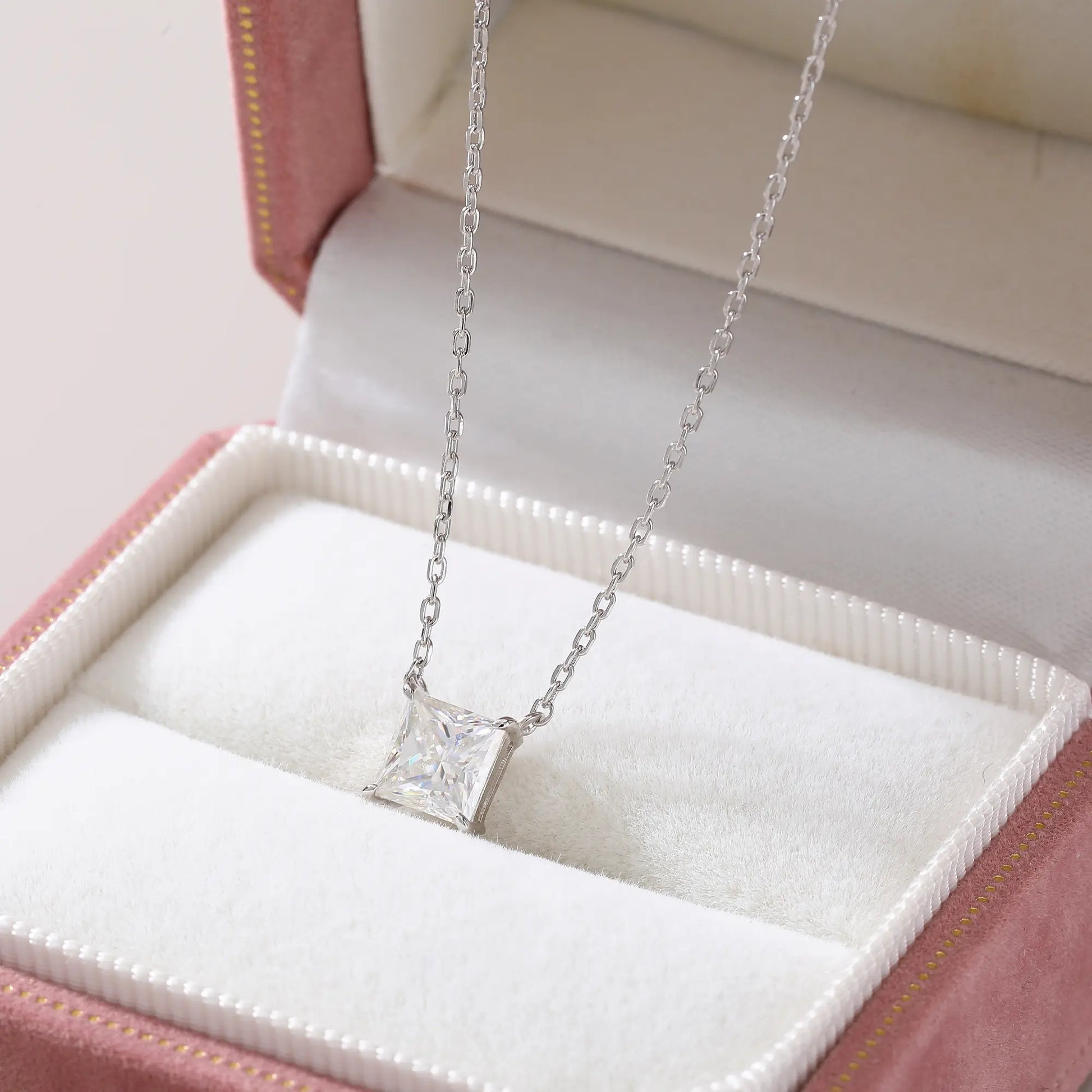 Princess Cut Moissanite Solitaire Necklace in 925 Sterling Silver