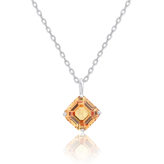 Asscher Cut Yellow Sapphire Necklace in 925 Sterling Silver