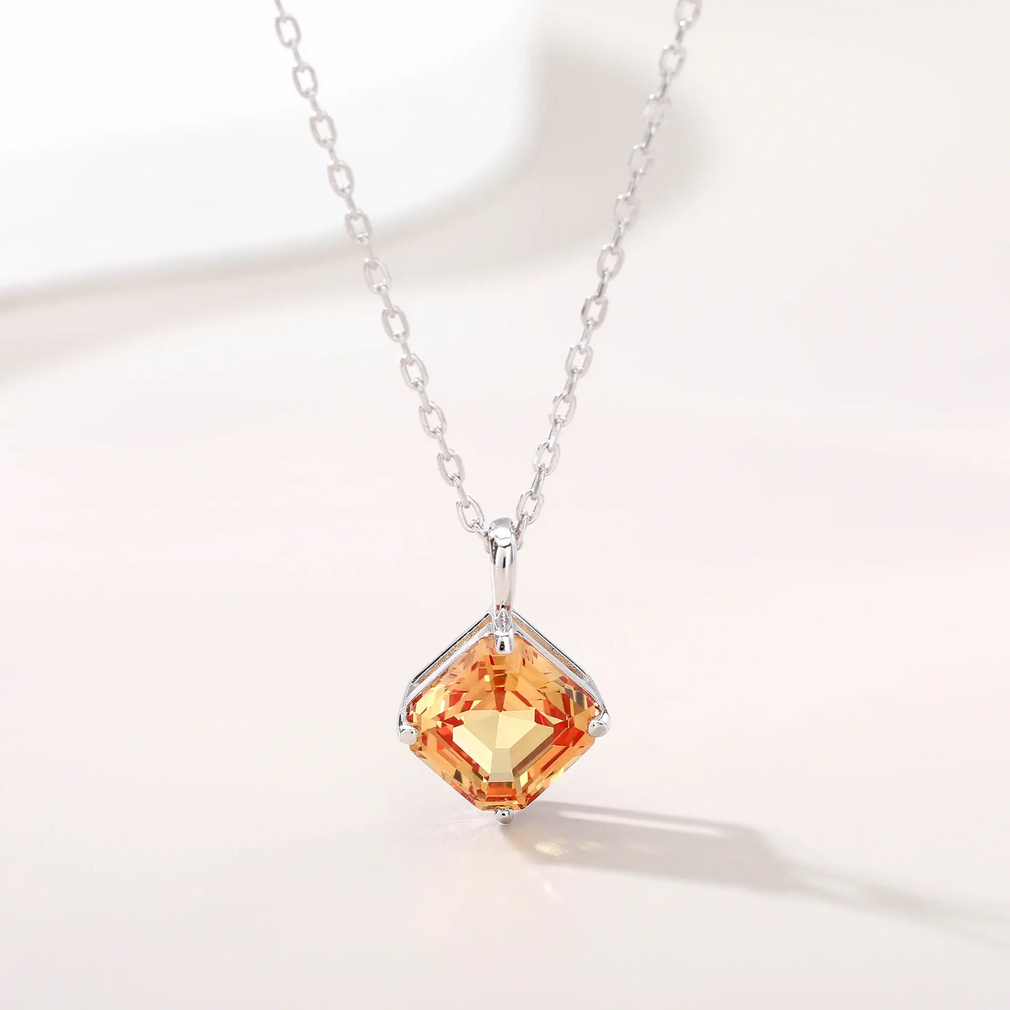 Asscher Cut Yellow Sapphire Necklace in 925 Sterling Silver