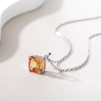 Asscher Cut Yellow Sapphire Necklace in 925 Sterling Silver