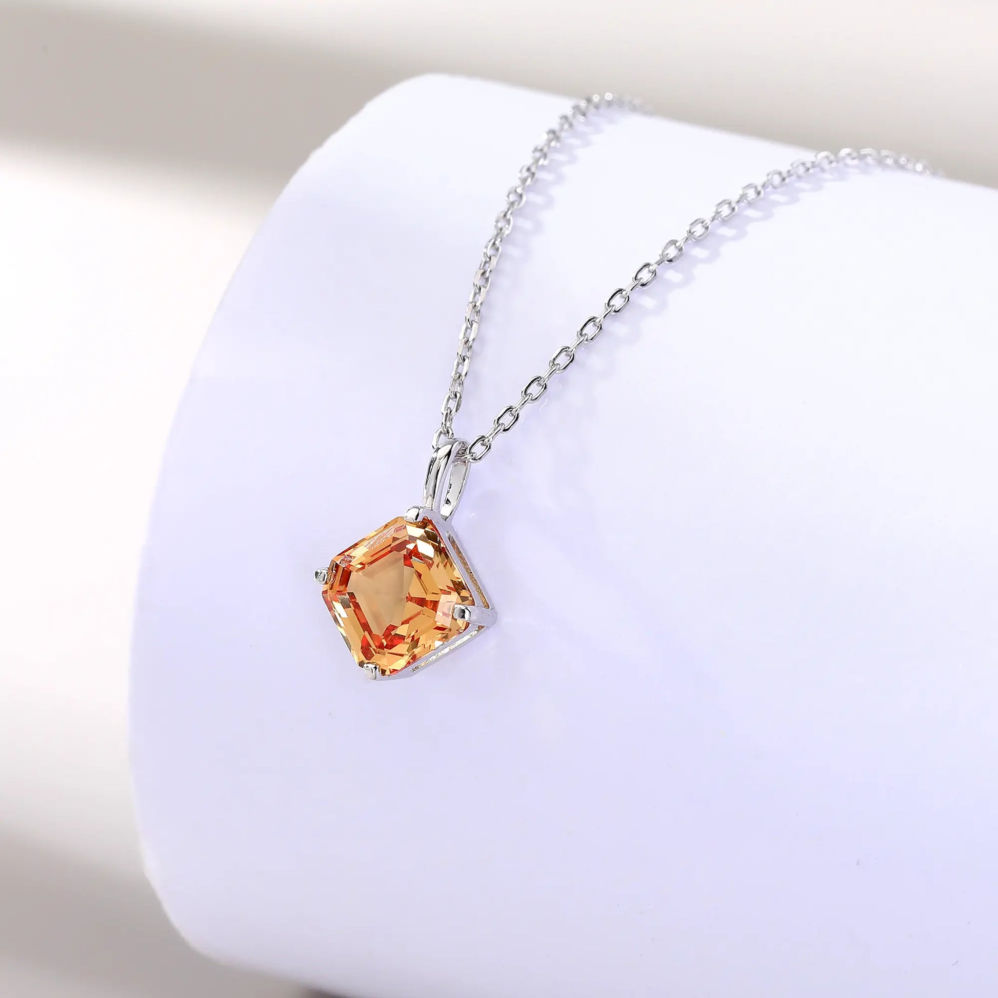 Asscher Cut Yellow Sapphire Necklace in 925 Sterling Silver