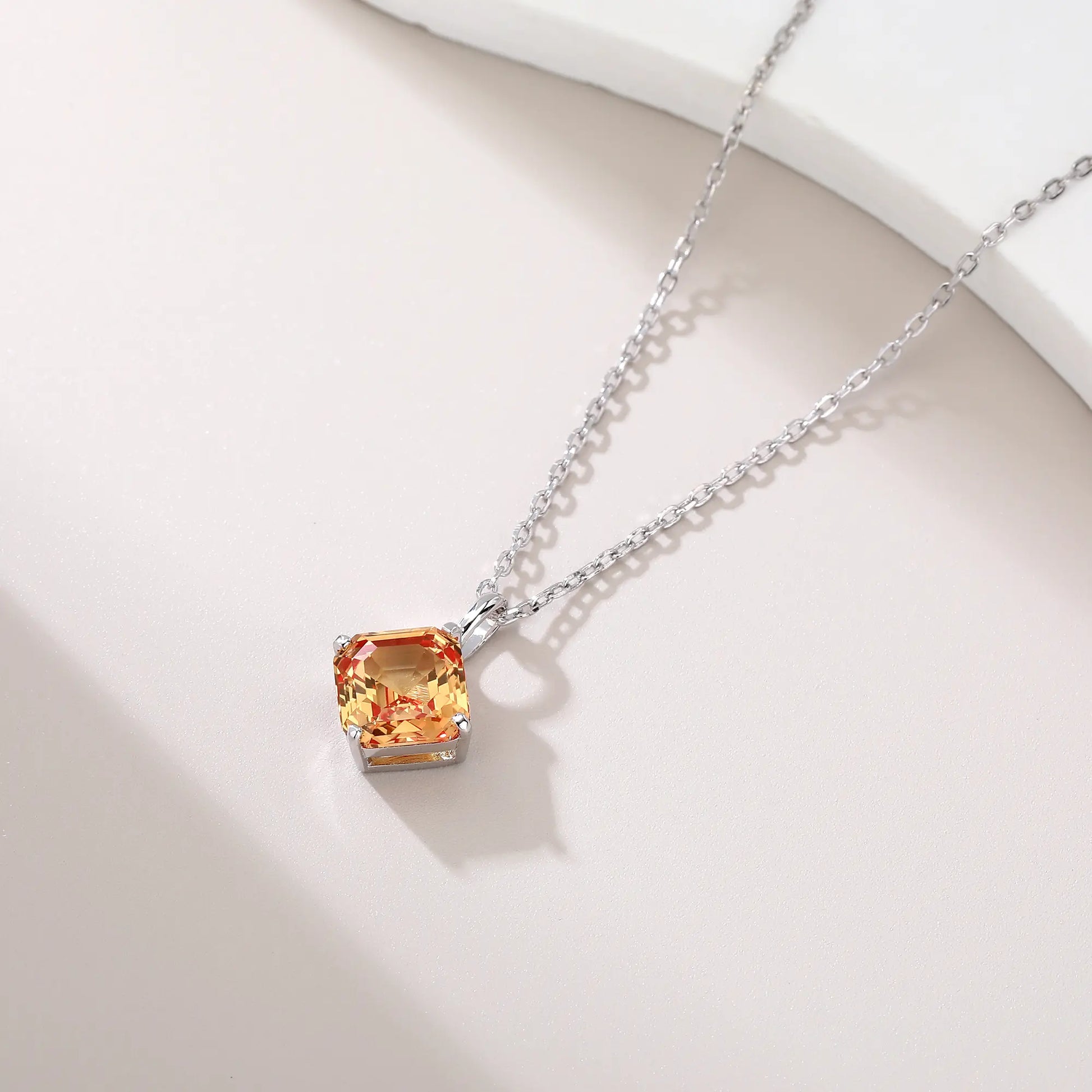 Asscher Cut Yellow Sapphire Necklace in 925 Sterling Silver