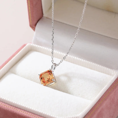 Asscher Cut Yellow Sapphire Necklace in 925 Sterling Silver