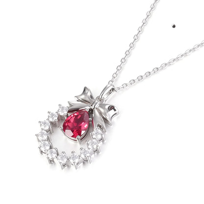 Pear Shaped Ruby Bow Necklace in 925 Sterling Silver