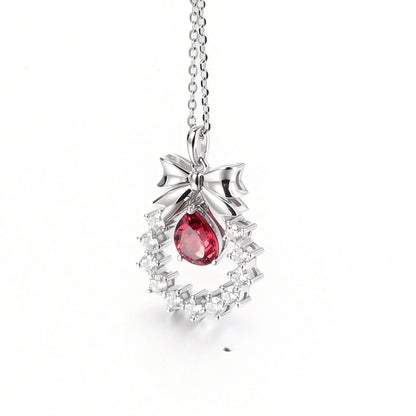 Pear Shaped Ruby Bow Necklace in 925 Sterling Silver