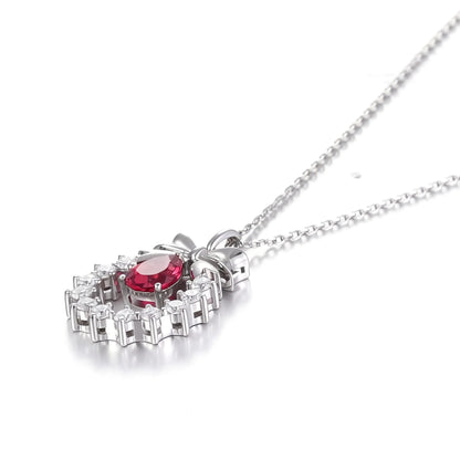 Pear Shaped Ruby Bow Necklace in 925 Sterling Silver