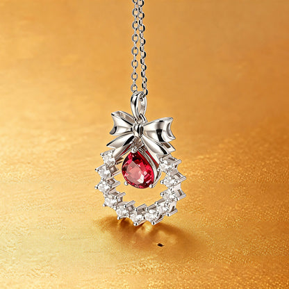 Pear Shaped Ruby Bow Necklace in 925 Sterling Silver