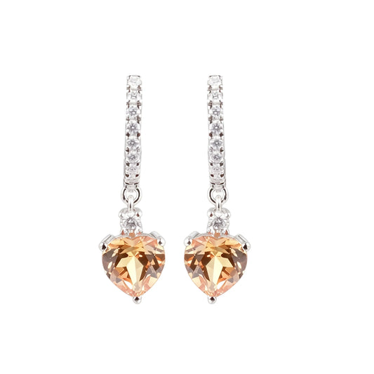 Yellow Moissanite Heart Earrings in 925 Sterling Silver