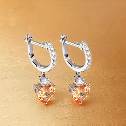 Yellow Moissanite Heart Earrings in 925 Sterling Silver