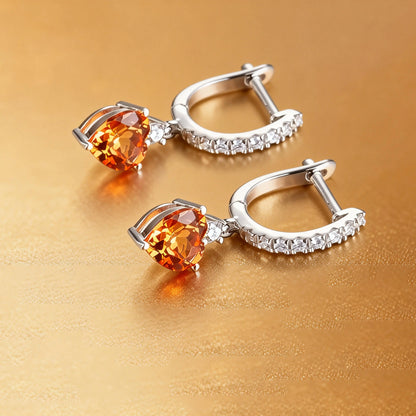 Yellow Moissanite Heart Earrings in 925 Sterling Silver