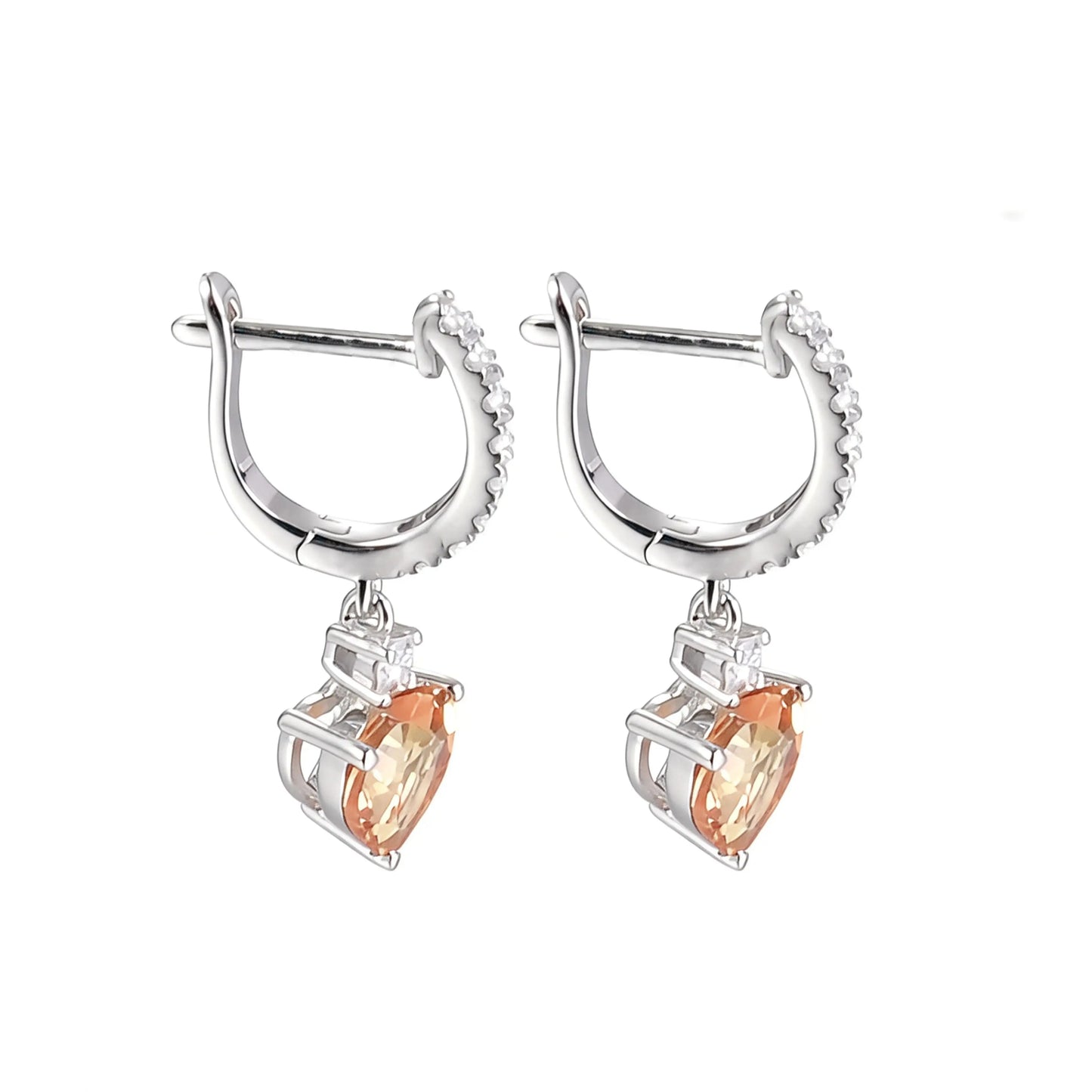 Yellow Moissanite Heart Earrings in 925 Sterling Silver