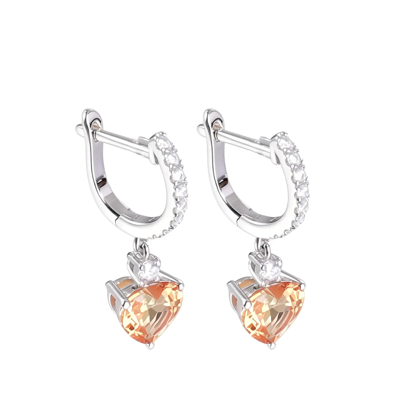 Yellow Moissanite Heart Earrings in 925 Sterling Silver