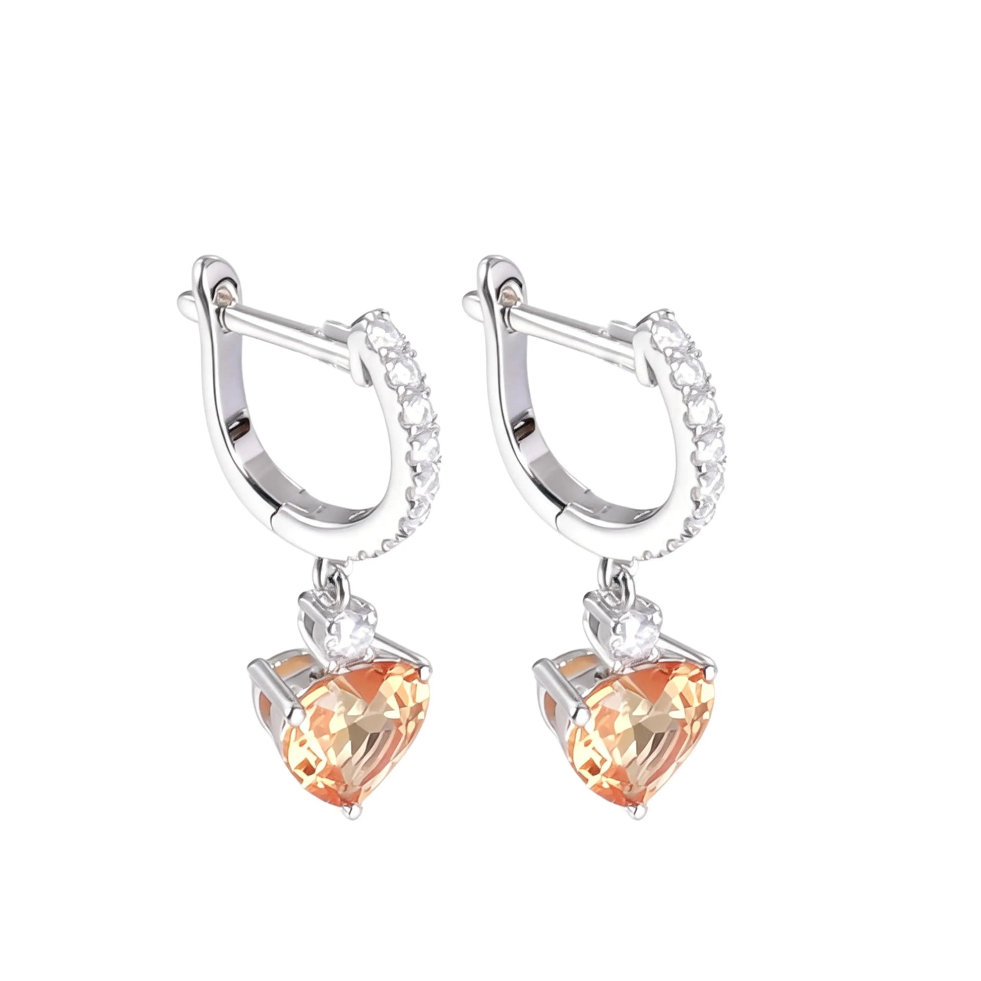 Yellow Moissanite Heart Earrings in 925 Sterling Silver