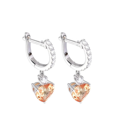 Yellow Moissanite Heart Earrings in 925 Sterling Silver