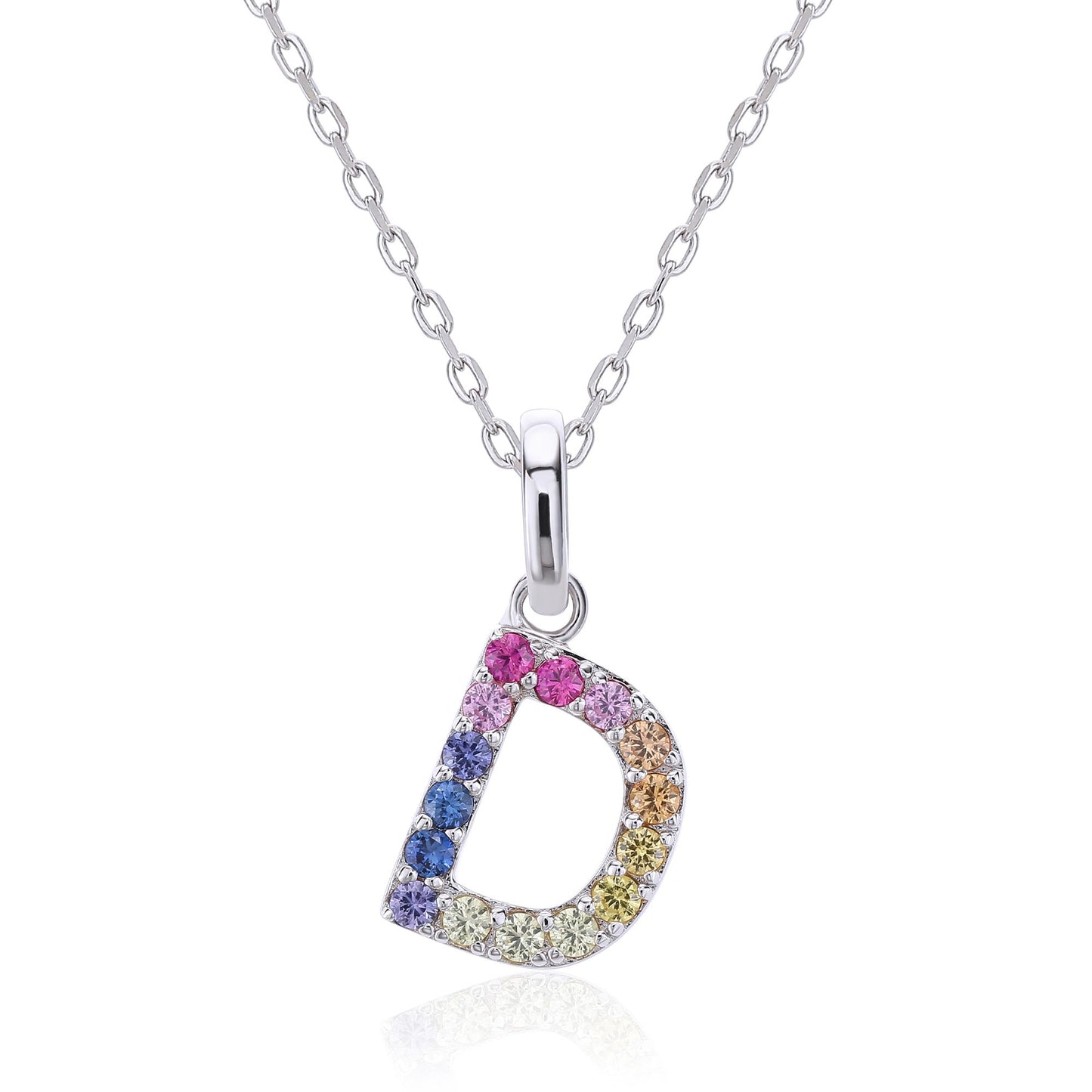 Vibrant lab-grown sapphire "D" pendant | Sterling silver initial necklace