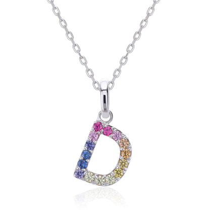Vibrant lab-grown sapphire "D" pendant | Sterling silver initial necklace