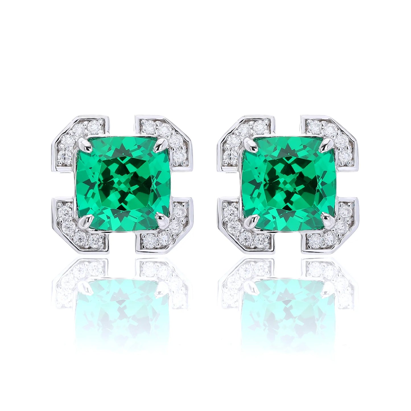 Cushion-Cut Colombian Emerald Earrings in 925 Sterling Silver