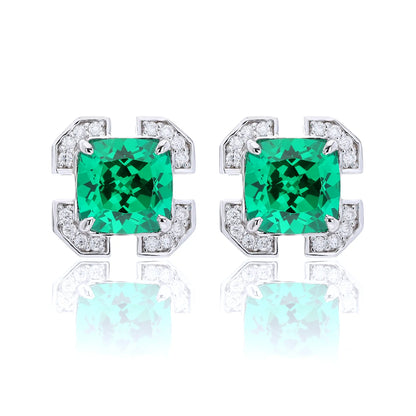 Cushion-Cut Colombian Emerald Earrings in 925 Sterling Silver
