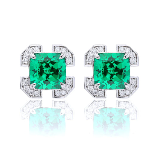 Cushion-Cut Colombian Emerald Earrings in 925 Sterling Silver