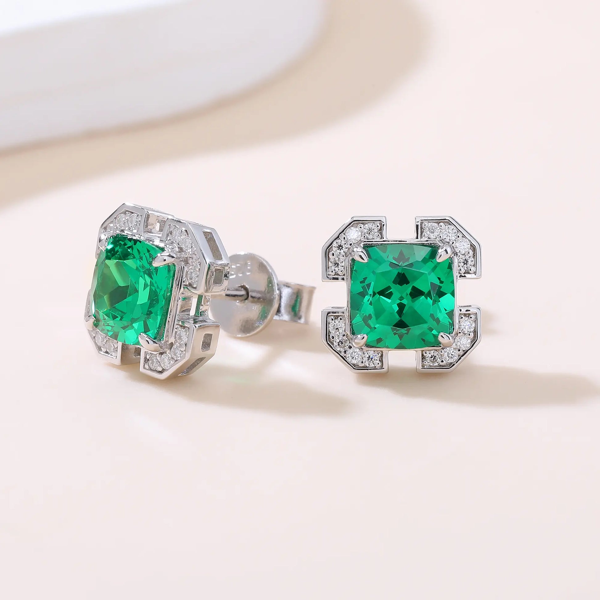 Cushion-Cut Colombian Emerald Earrings in 925 Sterling Silver