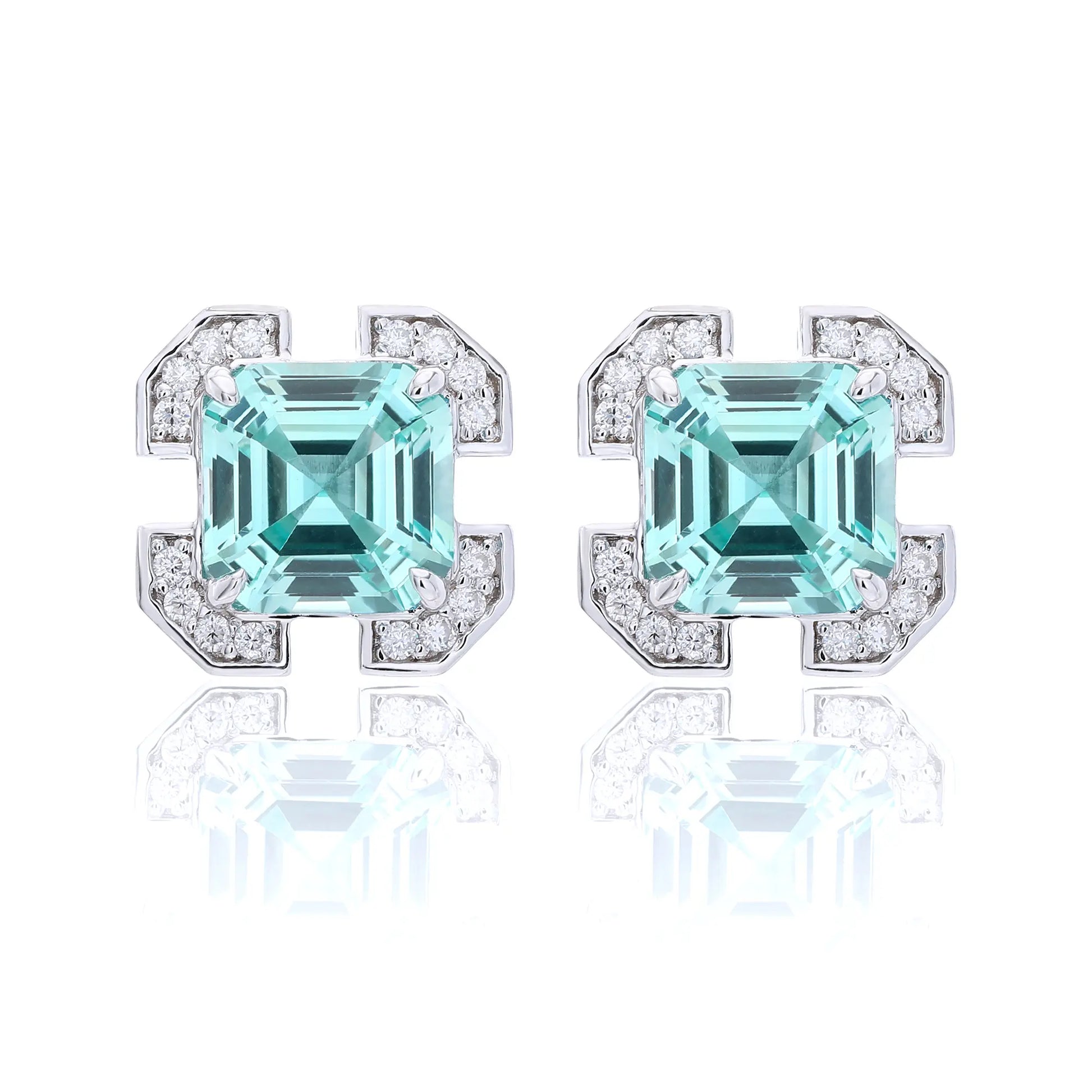 Asscher-Cut Blue Spinel Earrings in 925 Sterling Silver